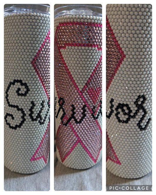 20 oz Cancer Survivor Rhinestone skinny tumbler