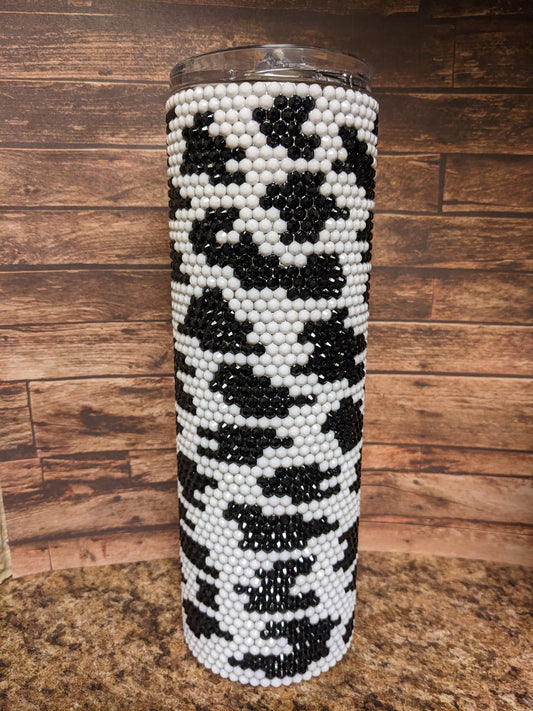Cow Print (Holstein) Rhinestone 30oz skinny tumbler Black and White