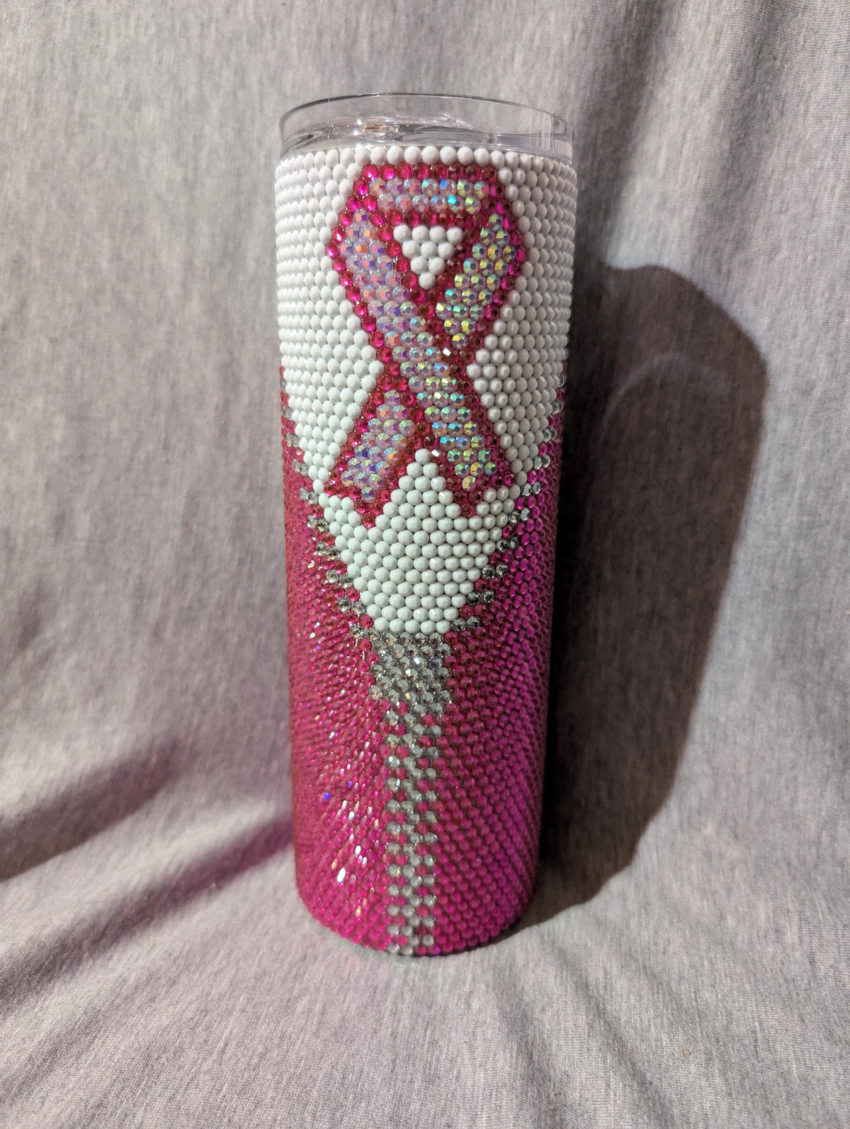 20 oz Cancer Awareness with zipper pattern Rhinestone skinny tumbler