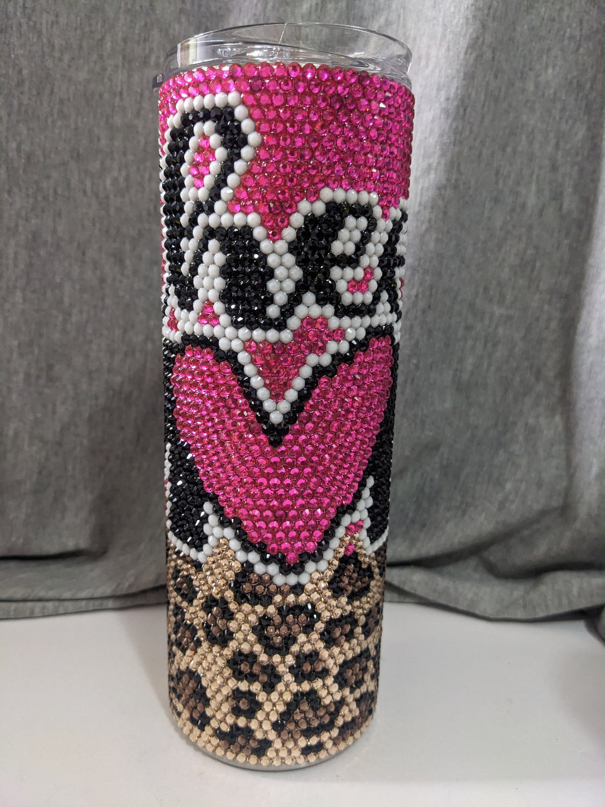Leopard Cheer Mom Rhinestone 20 oz skinny tumbler