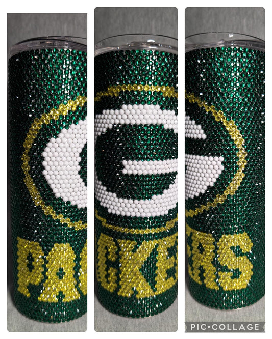 Greenbay Football Team Rhinestone skinny tumbler