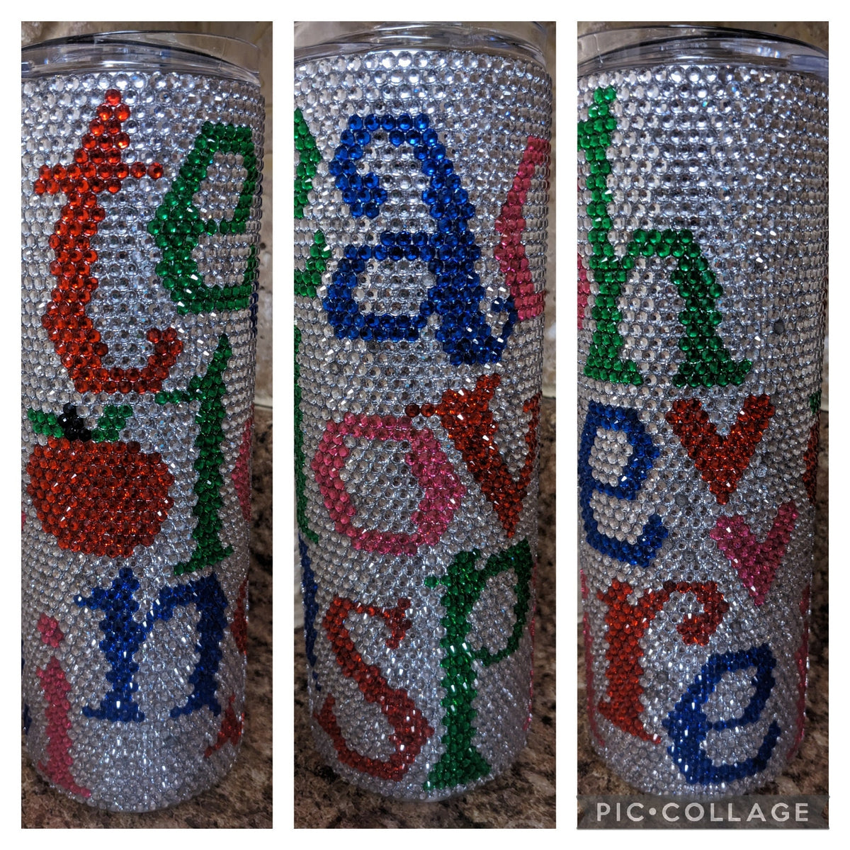 Teach Love Inspire Rhinestone 20oz skinny tumbler