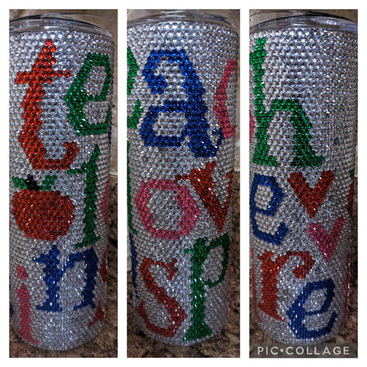 Teach Love Inspire Rhinestone 20oz skinny tumbler