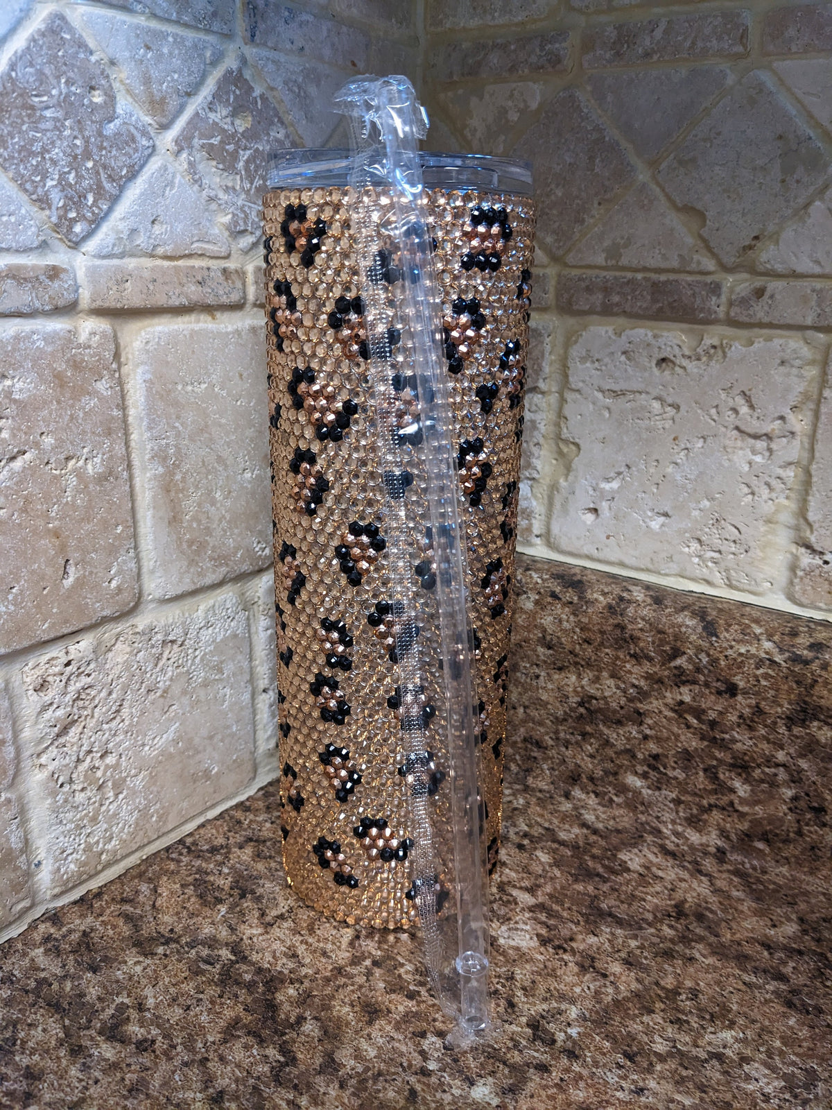 Rhinestone Leopard Cup