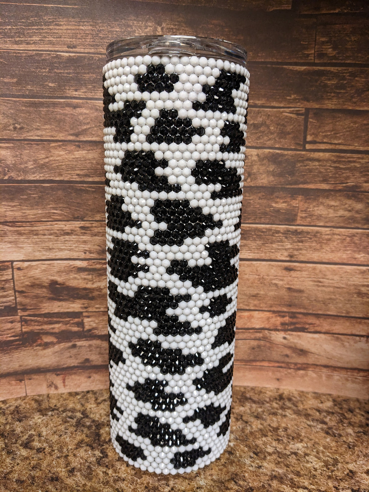 Cow Print (Holstein) Rhinestone 30oz skinny tumbler Black and White