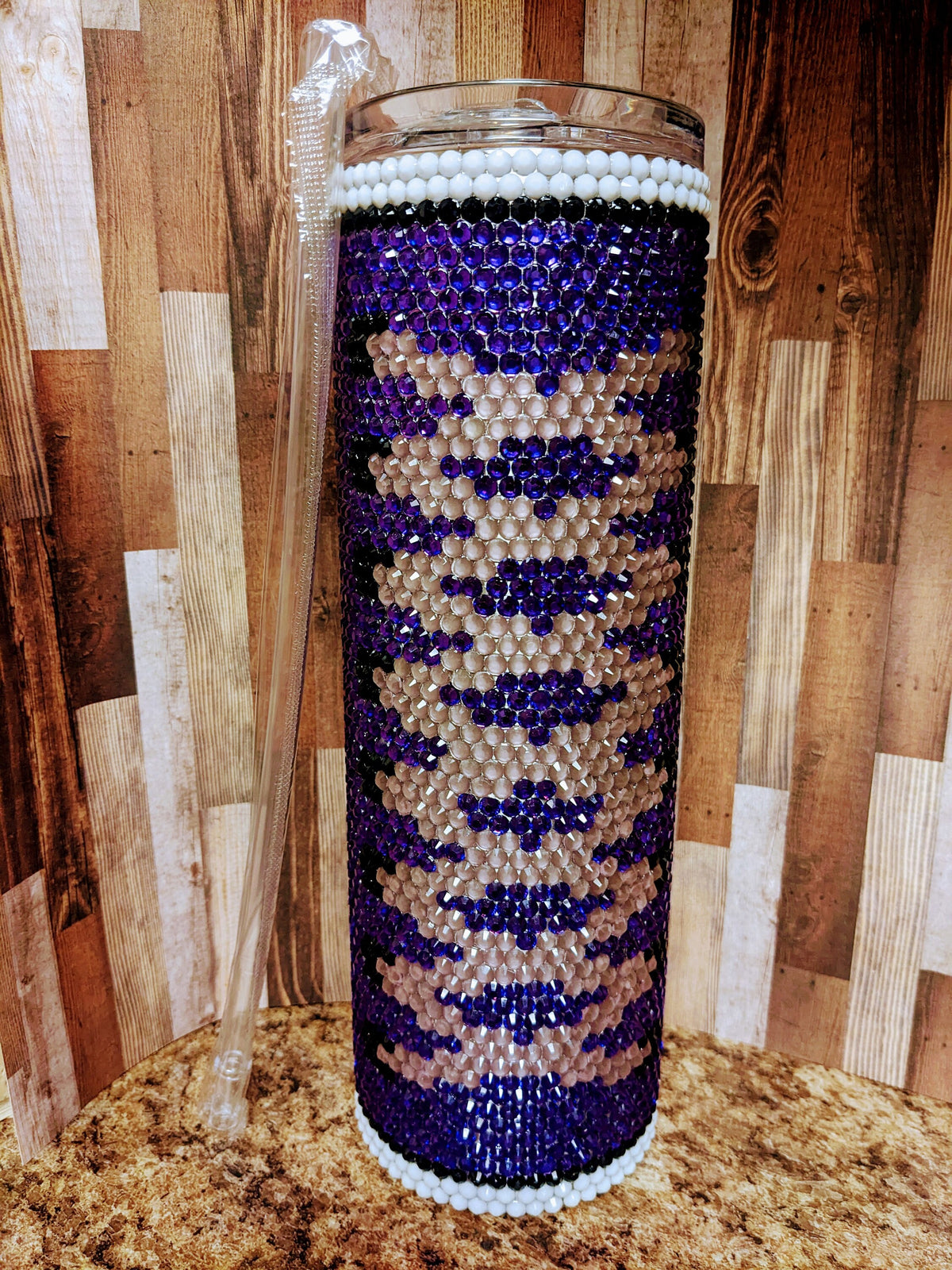 Purple Tennis Shoe glow in the dark laces 30 oz skinny tumbler