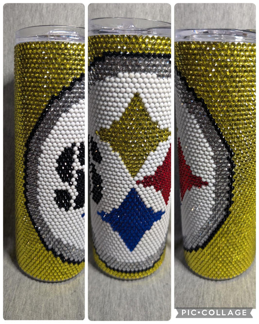 Pittsburgh Black and Yellow Team Rhinestone 20 oz skinny tumbler