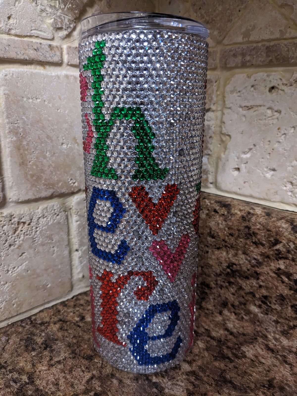 Teach Love Inspire Rhinestone 20oz skinny tumbler