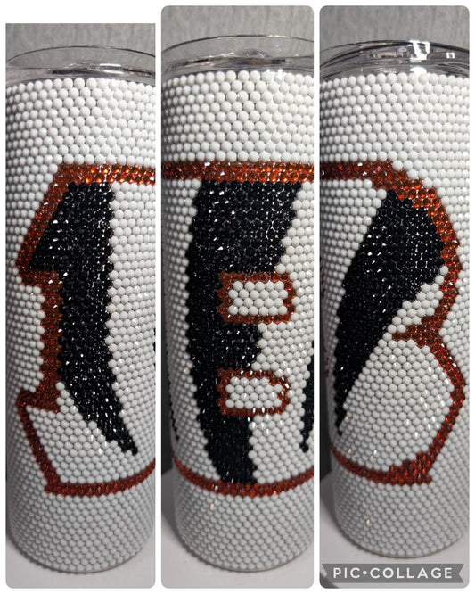Cincinnati Football Team Rhinestone 20 oz skinny tumbler (white)