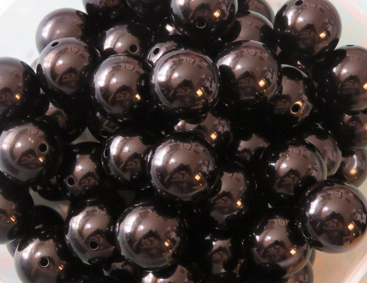 20 mm Solid Black bubblegum beads