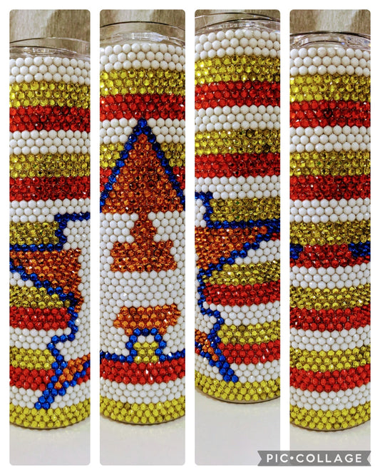 Houston Texas Baseball Team Striped Rhinestone 20 oz skinny tumbler