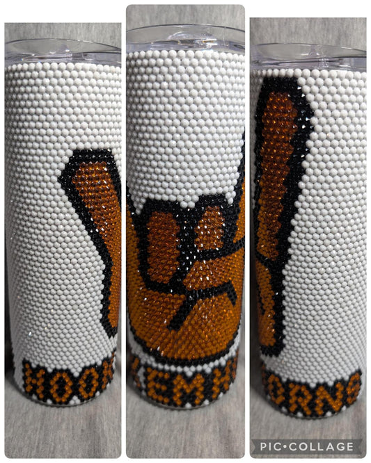 Longhorn Football Team Rhinestone 20 oz skinny tumbler
