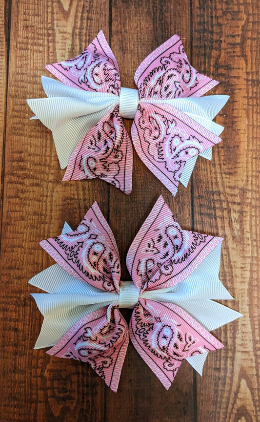 Pink and White Bandana bow set