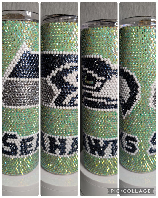 Seattle Football (green) Team Rhinestone skinny tumbler