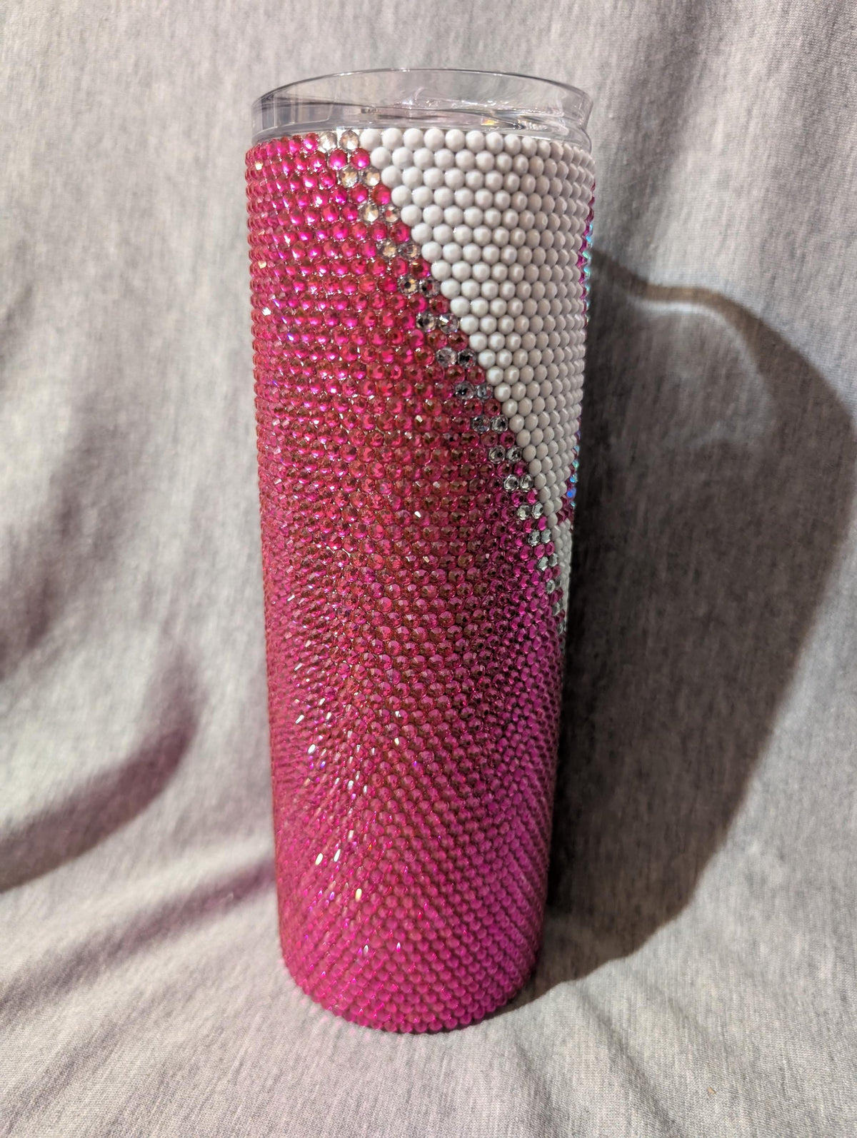 20 oz Cancer Awareness with zipper pattern Rhinestone skinny tumbler