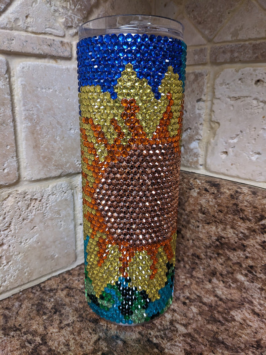 Sunflower Rhinestone 20oz skinny tumbler
