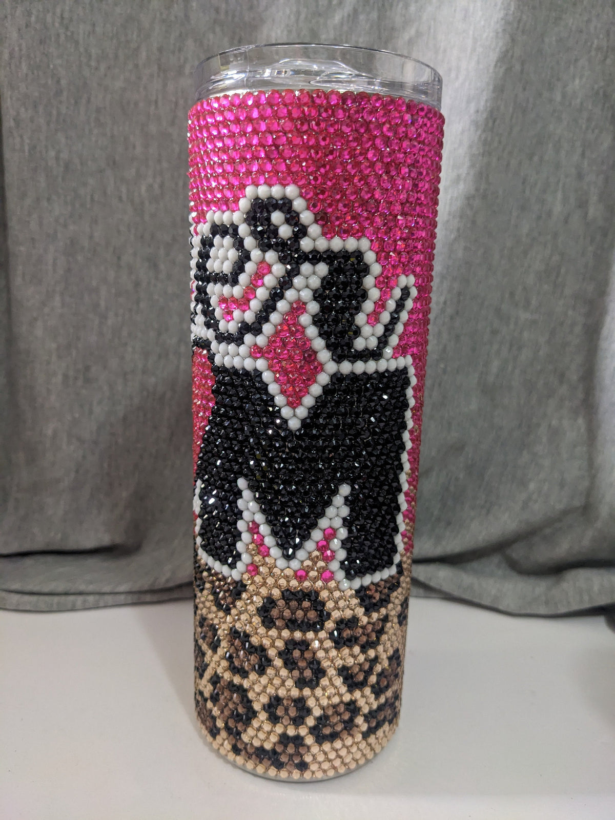 Leopard Cheer Mom Rhinestone 20 oz skinny tumbler