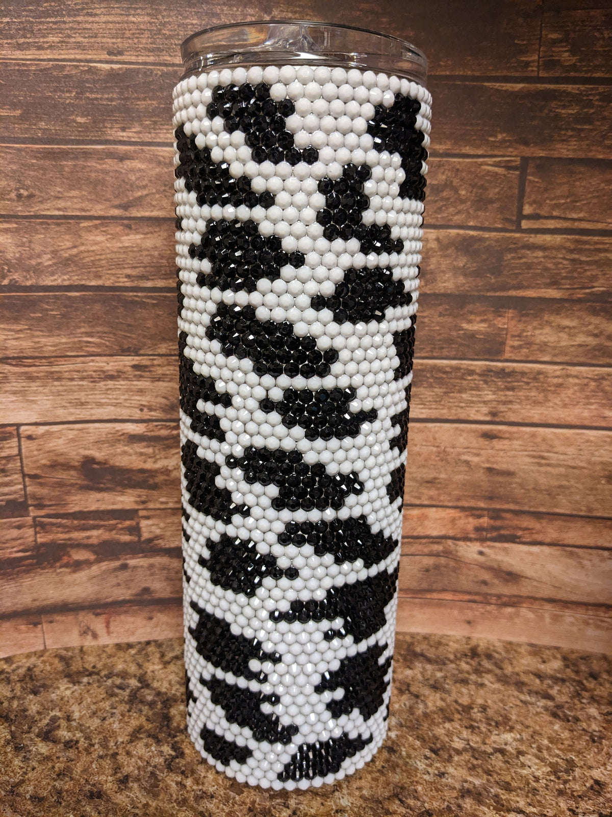 Cow Print (Holstein) Rhinestone 30oz skinny tumbler Black and White