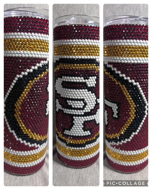 San Franscisco (striped) Football Team Rhinestone 20 oz skinny tumbler