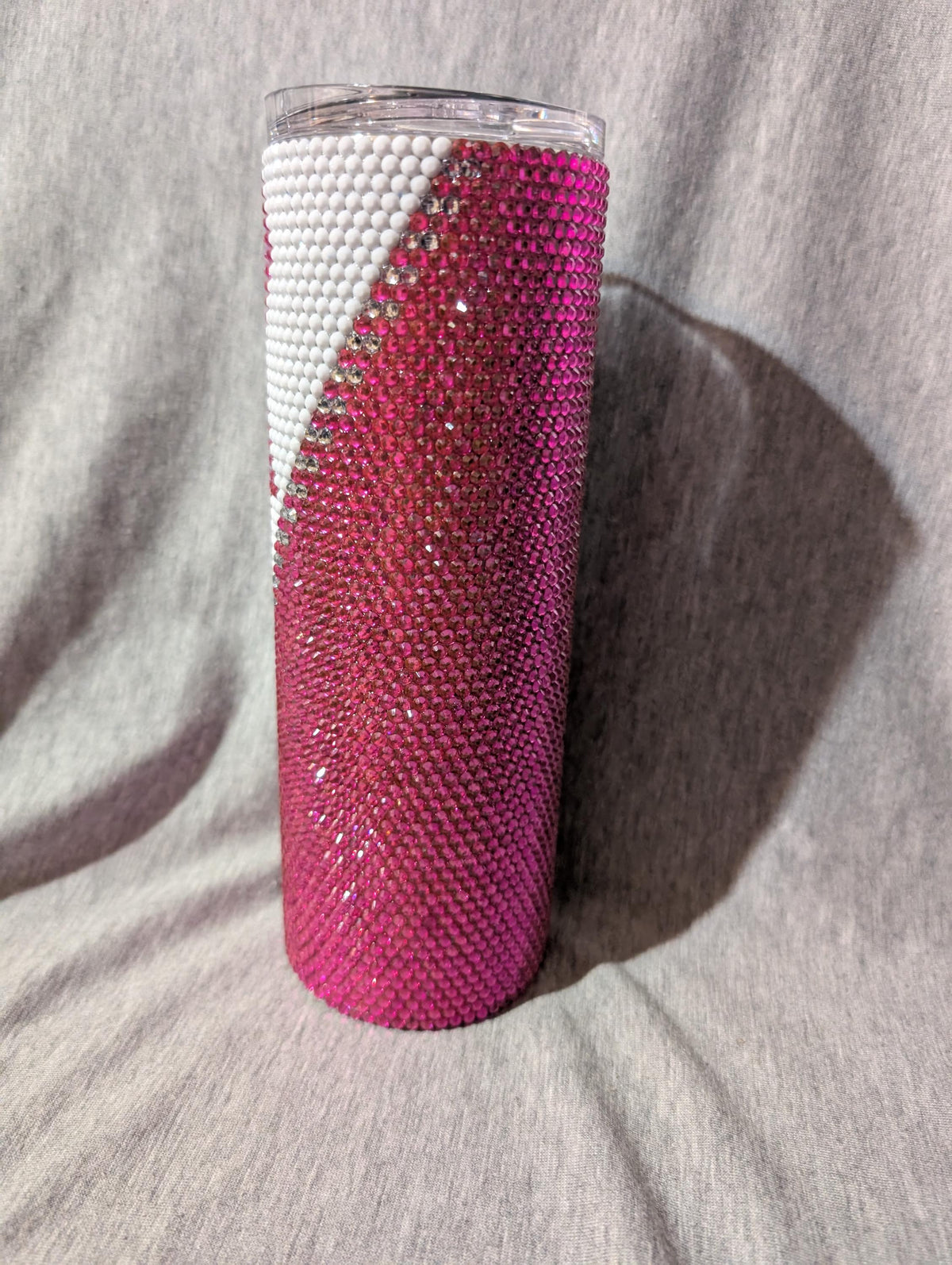 20 oz Cancer Awareness with zipper pattern Rhinestone skinny tumbler