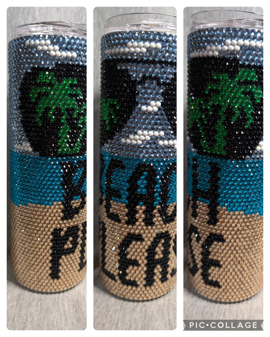 Beach Please Rhinestone skinny tumbler